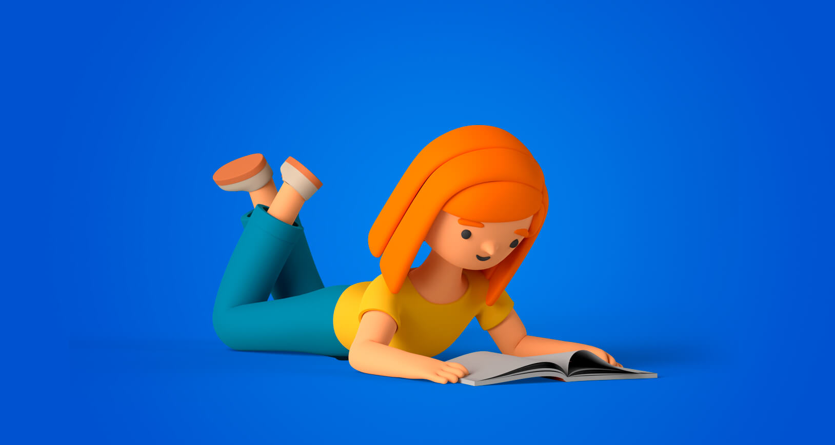Una joven disfrutando un libro de lectura reecostada en el piso